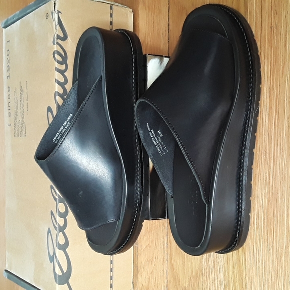 Eddie Bauer Shoes - New Eddie Bauer Platform Wedge Slides, Black leather, size 5 1/2M